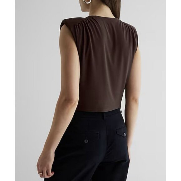 Express Women’s Skimming Padded Shoulder O-Ring Boxy Tank Brown Size XL NWT $58 - Picture 4 of 16